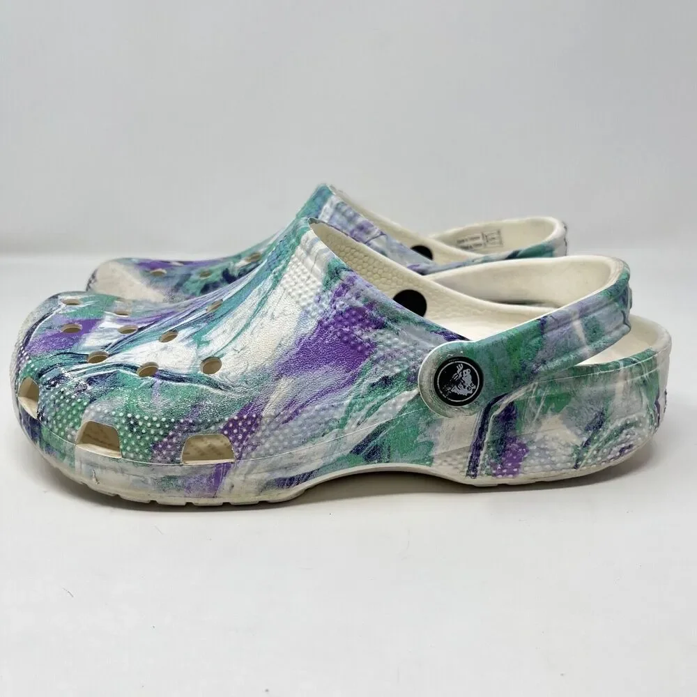 Crocs Classic Marbled Out of this World Clog Sandals Blue and White Women's 8
